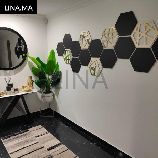 15 Miroirs hexagonaux Noir et Doré