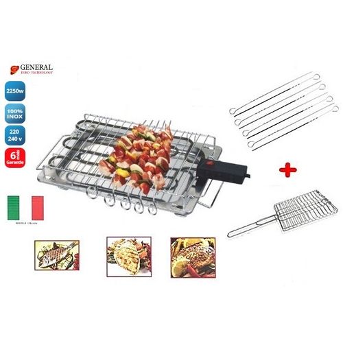 Barbecue electrique design avec grille et 6 brochettes offertes