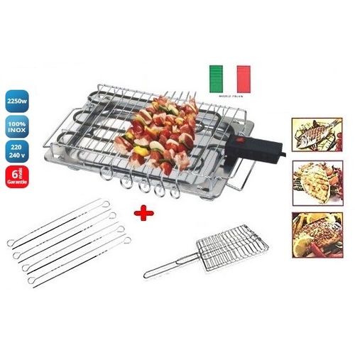 Barbecue electrique design avec grille et 6 brochettes offertes