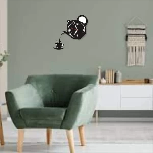 Cup Design Wall Clock & Tea Pot for Home and Office (Color : Black Size : 22.5 X 21)