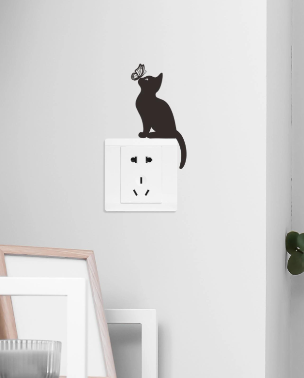 pièce Chat & Motif Papillon Lampe Interrupteur Décoratif en bois