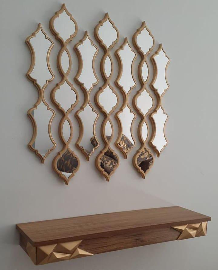 Miroir flûte avec cadre en bois doré et argenté