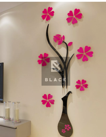 Décoration murale en bois en forme de vase noir et rose 100cm/30cm