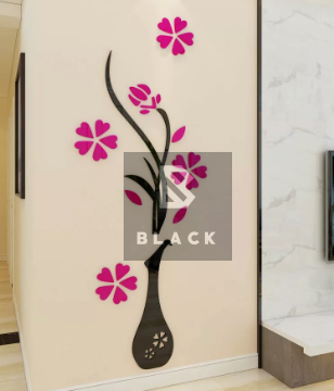 Décoration murale en bois en forme de vase noir et rose 100cm/30cm