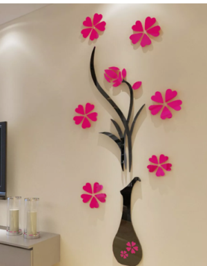 Décoration murale en bois en forme de vase noir et rose 100cm/30cm