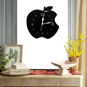 Black wood Apple Modern Wall Clock