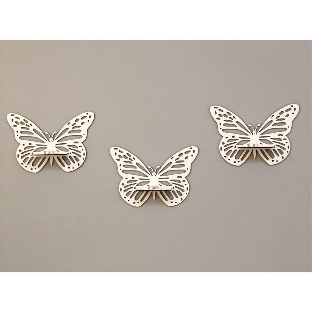 Lot de 3 étagères murales papillon décoratives-3 قطعة فراشة الزخرفية جدار الجرف مجموعة شمعة زهرة حامل المنزل مكتب غرفة المعيشة الديكور