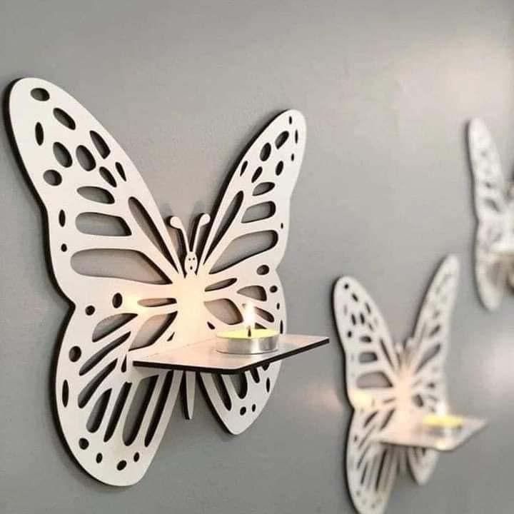 Lot de 3 étagères murales papillon décoratives-3 قطعة فراشة الزخرفية جدار الجرف مجموعة شمعة زهرة حامل المنزل مكتب غرفة المعيشة الديكور