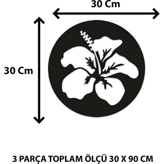 Produit de décoration murale découpé au Laser noir à motifs de fleurs rondes, 3 pièces, 30x90