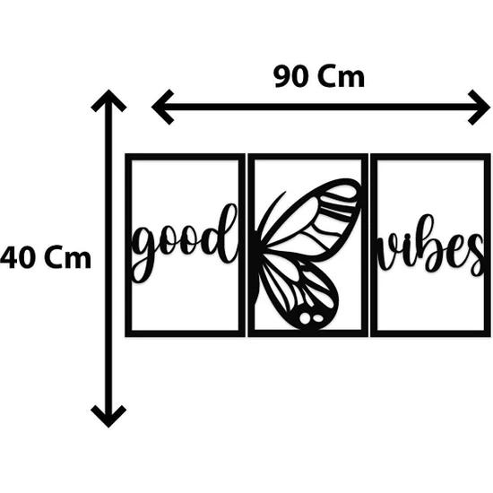 3 pièces en bois MDF Good Vibes papillon noir découpé au Laser décoration murale ornements décor de chambre