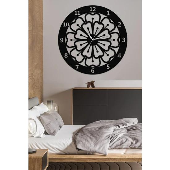 Horloge Murale Motif Fleur Ronde 38X38 Noir Découpée au Laser