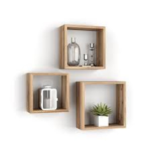 Etagère MURAL CARRE TRIPTIQUE 23X23-30X30-18X18 DIFF COL BOIS