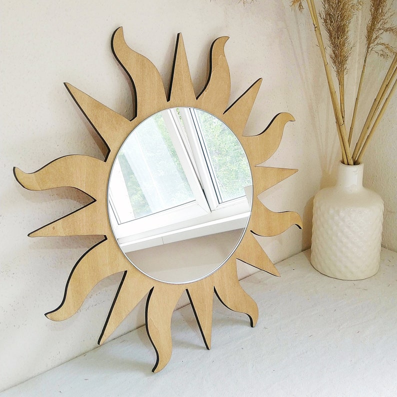 Décoration murale bohème miroir soleil, miroir décoratif en forme de soleil 25cm