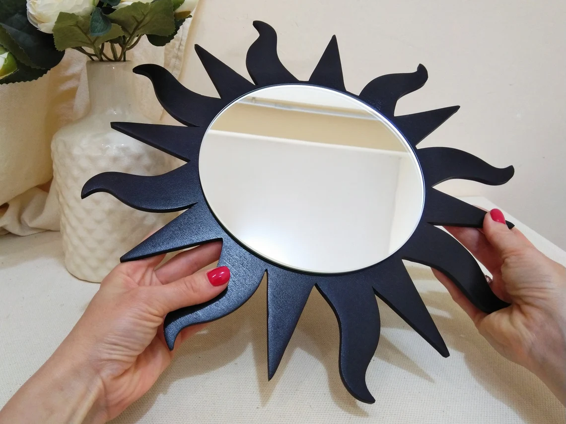 Décoration murale bohème miroir soleil, miroir décoratif en forme de soleil 25cm