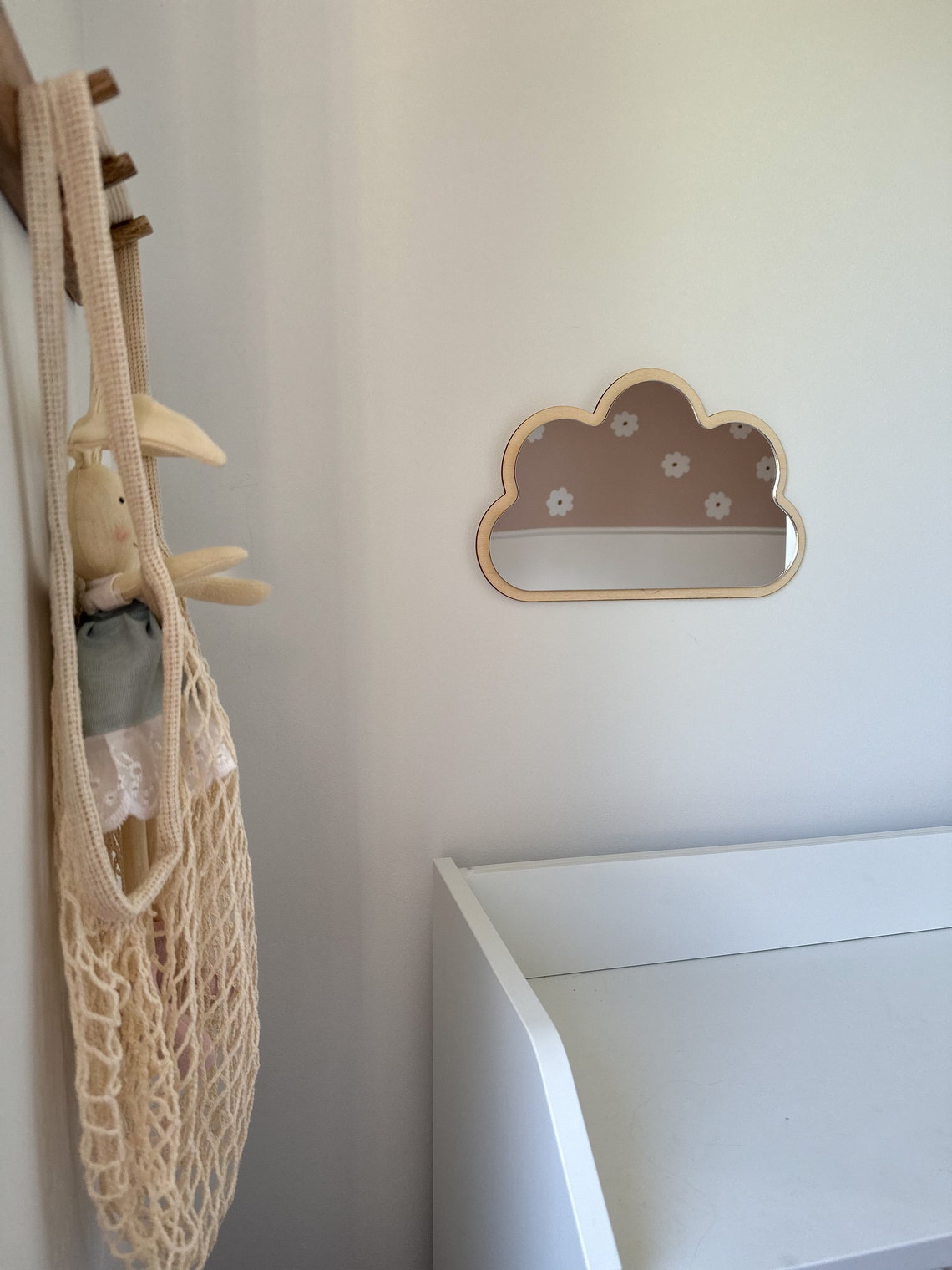 Miroir nuage Miroir en bois incassable, décorations en bois pour chambre d'enfant Miroir nuage