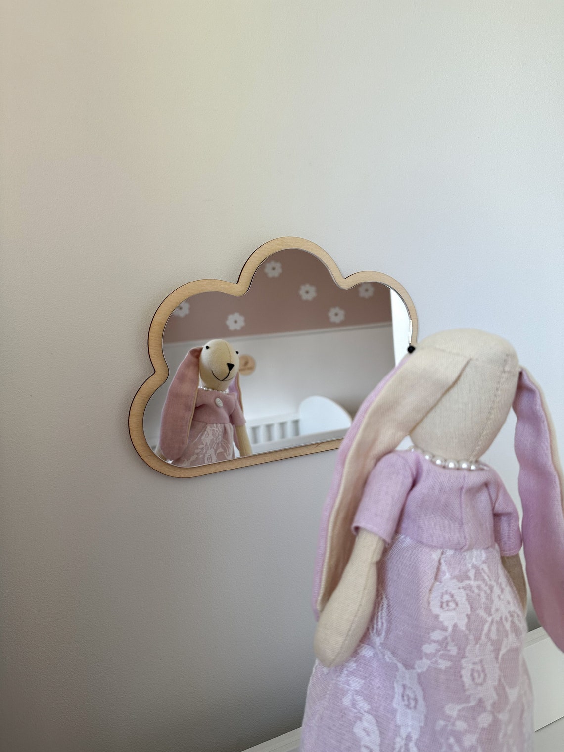 Miroir nuage Miroir en bois incassable, décorations en bois pour chambre d'enfant Miroir nuage