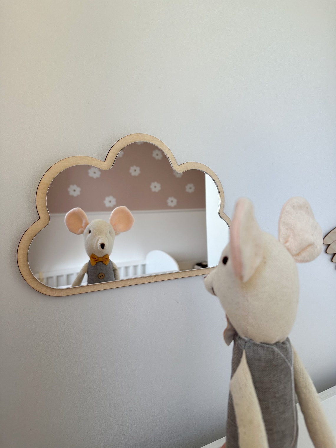 Miroir nuage Miroir en bois incassable, décorations en bois pour chambre d'enfant Miroir nuage