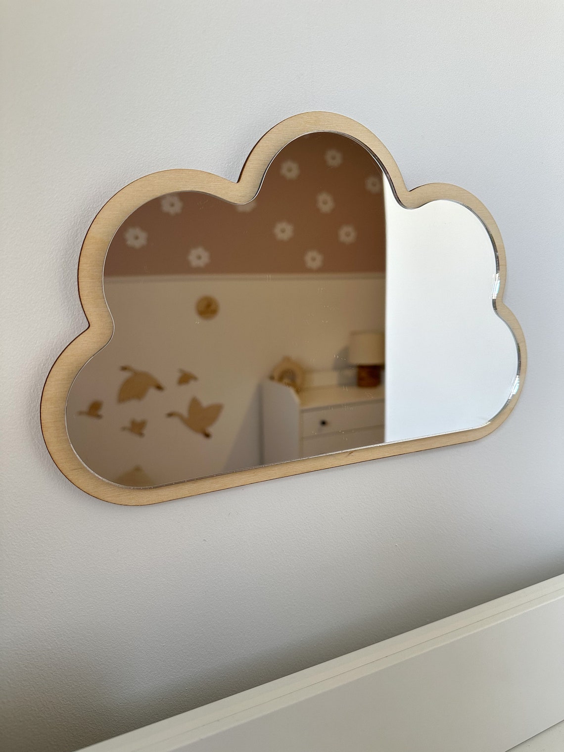 Miroir nuage Miroir en bois incassable, décorations en bois pour chambre d'enfant Miroir nuage