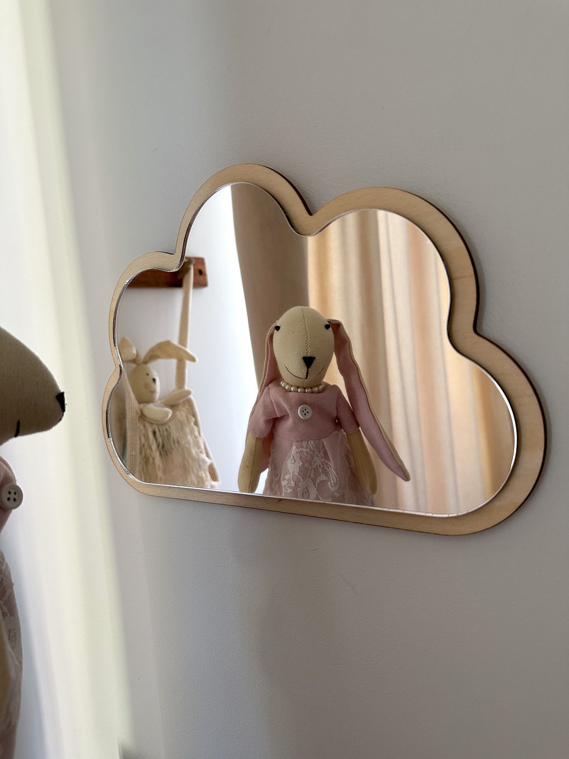 Miroir nuage Miroir en bois incassable, décorations en bois pour chambre d'enfant Miroir nuage