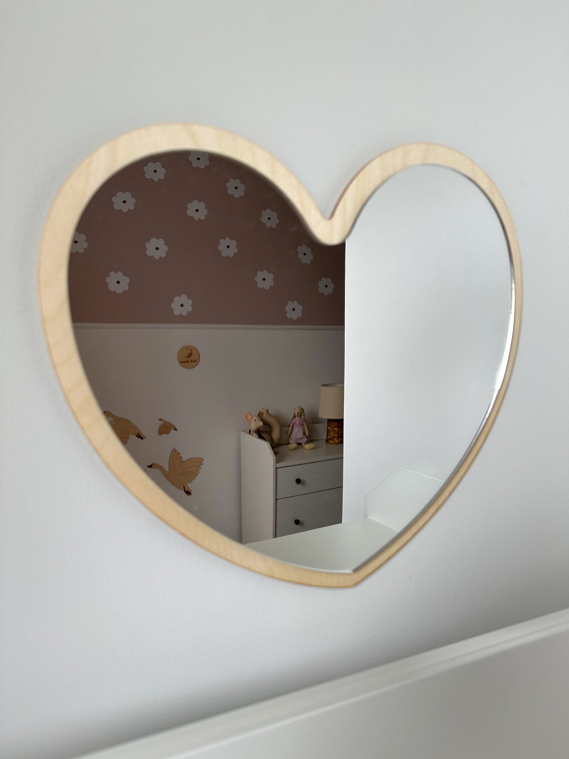 Miroir coeur Miroir en bois incassable, décorations en bois pour chambre d'enfant Miroir coeur