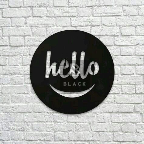 ديكور جدار من الخشب الأسود "Hello"-35cm