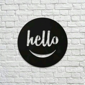 ديكور جدار من الخشب الأسود "Hello"-35cm