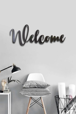 ديكور جدار من الخشب الأسود "Welcome"-35cm