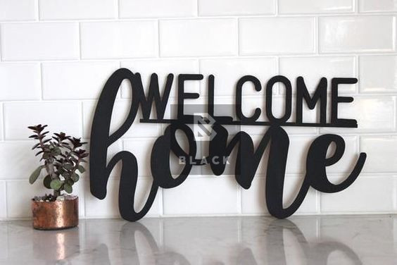 ديكور جدار من الخشب الأسود "Welcome Home"-35cm