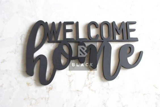 ديكور جدار من الخشب الأسود "Welcome Home"-35cm