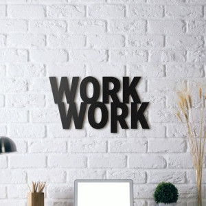 ديكور جدار من الخشب مع عبارة "Work Work"-35cm