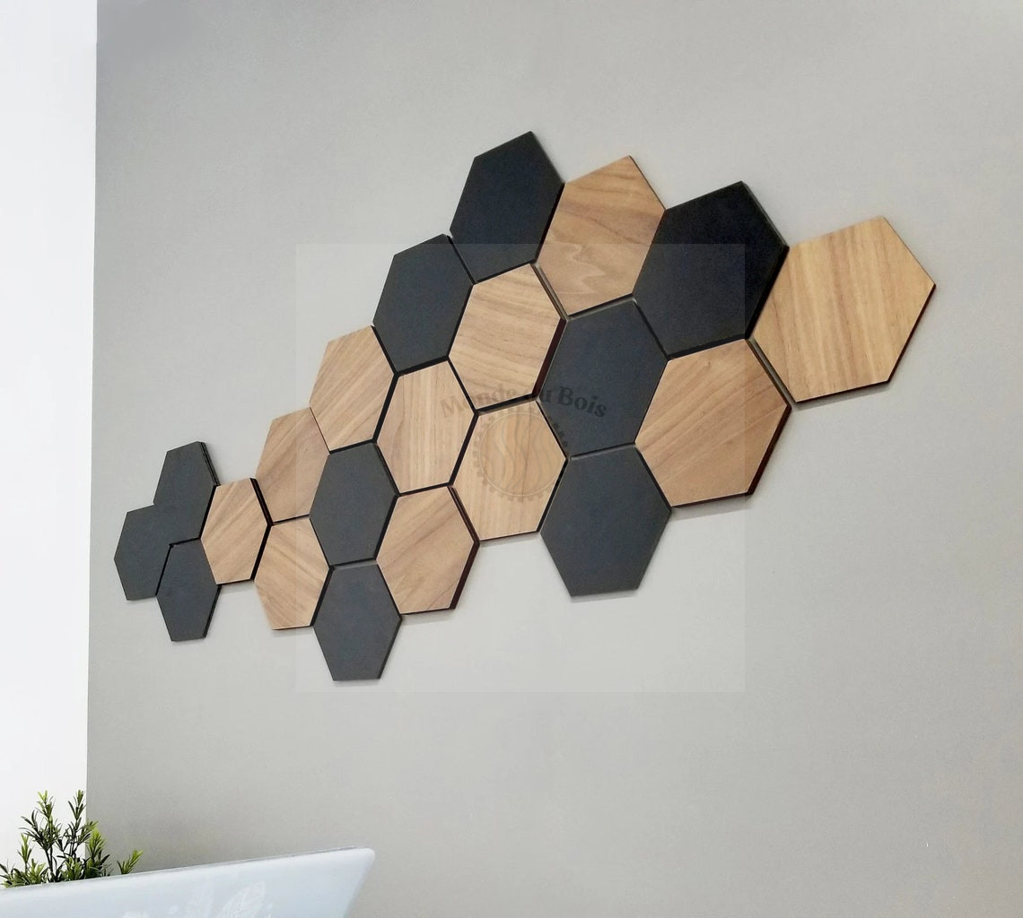 Art mural en bois  / Art mural hexagonal 13 pcs